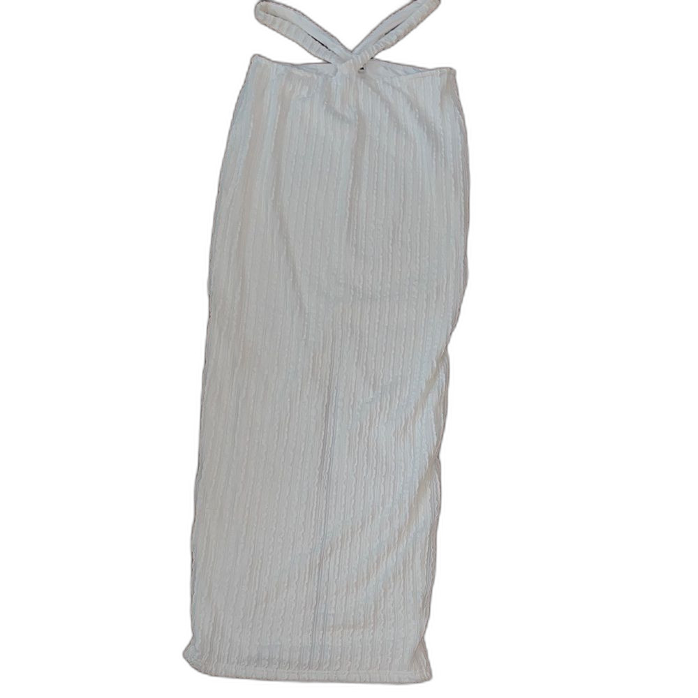 fashion nova White Textured Maxi skirt large summer cut out split hem
